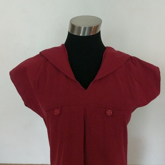 Vintage Maroon heavy Cotton Tunic Top Sailor Collar S - Picture 2 of 9